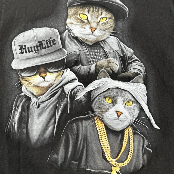 Men's Gangsta Cat Trio Black Graphic Tee with Short Sleeves Sz S Hug Life‎ - Picture 2 of 4